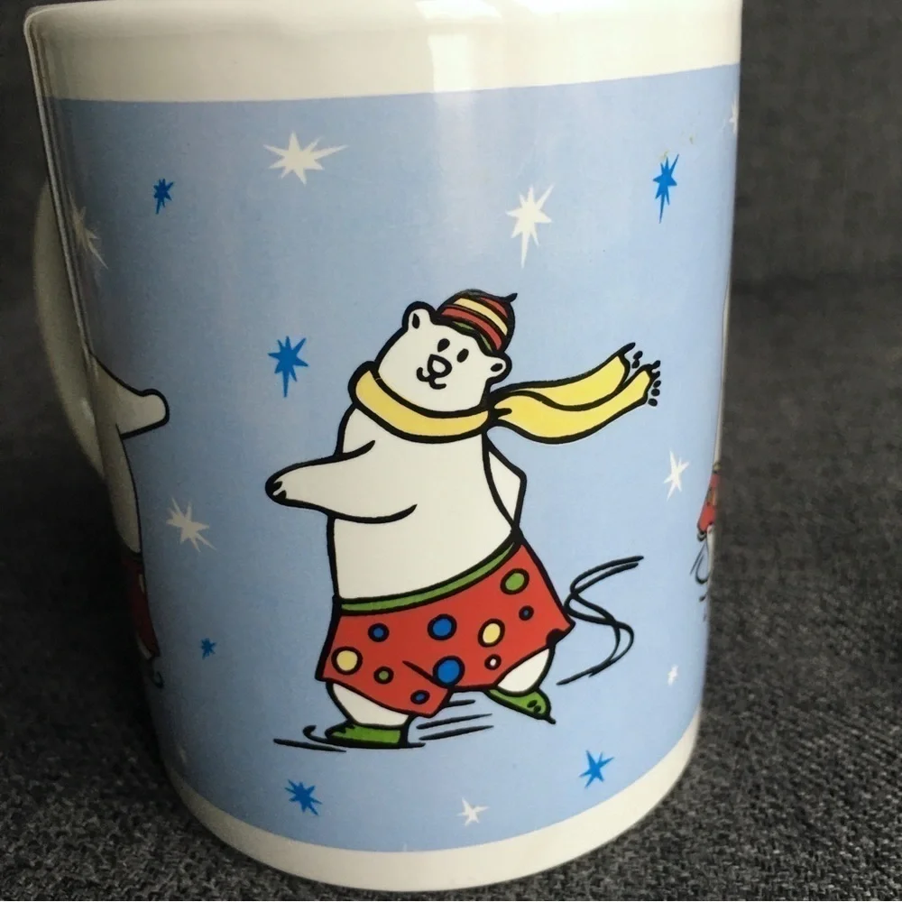 Ice Skating Bears Coffee Mug, Blue, White, 12 oz